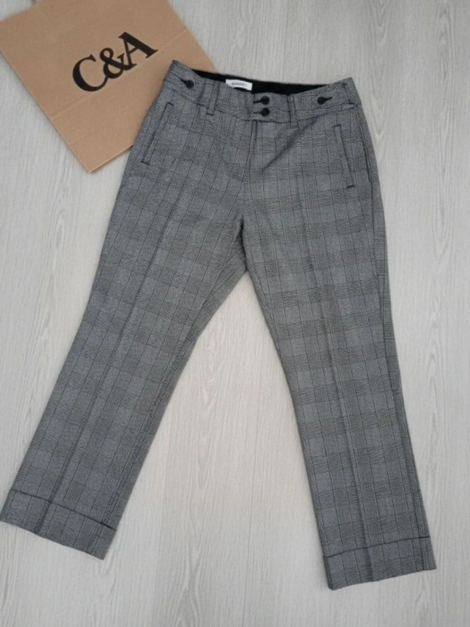 C&A Glen Plaid getailleerde grijze corporate old money chinobroek – photo 2
